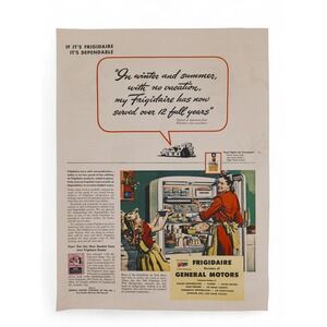 1944 "If It's Frigidaire It's Dependable" Smiling Mom and‎ Daughter Vtg Print Ad
